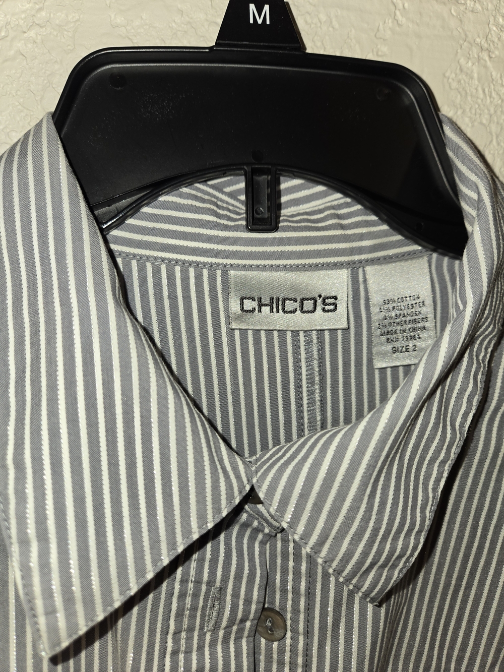 Chico's Women’s Gray & White Striped Button-Up Shirt Size 2 - Picture 2 of 5